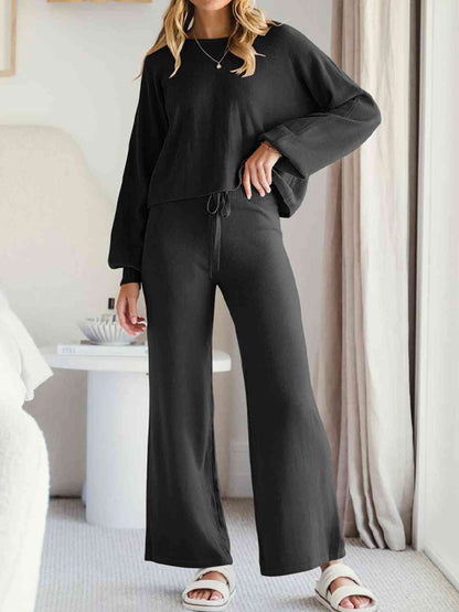 Long Sleeve Lounge Top and Drawstring Pants Set