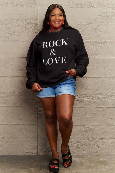 Full Size ROCK and LOVE Round Neck Sweatshirt