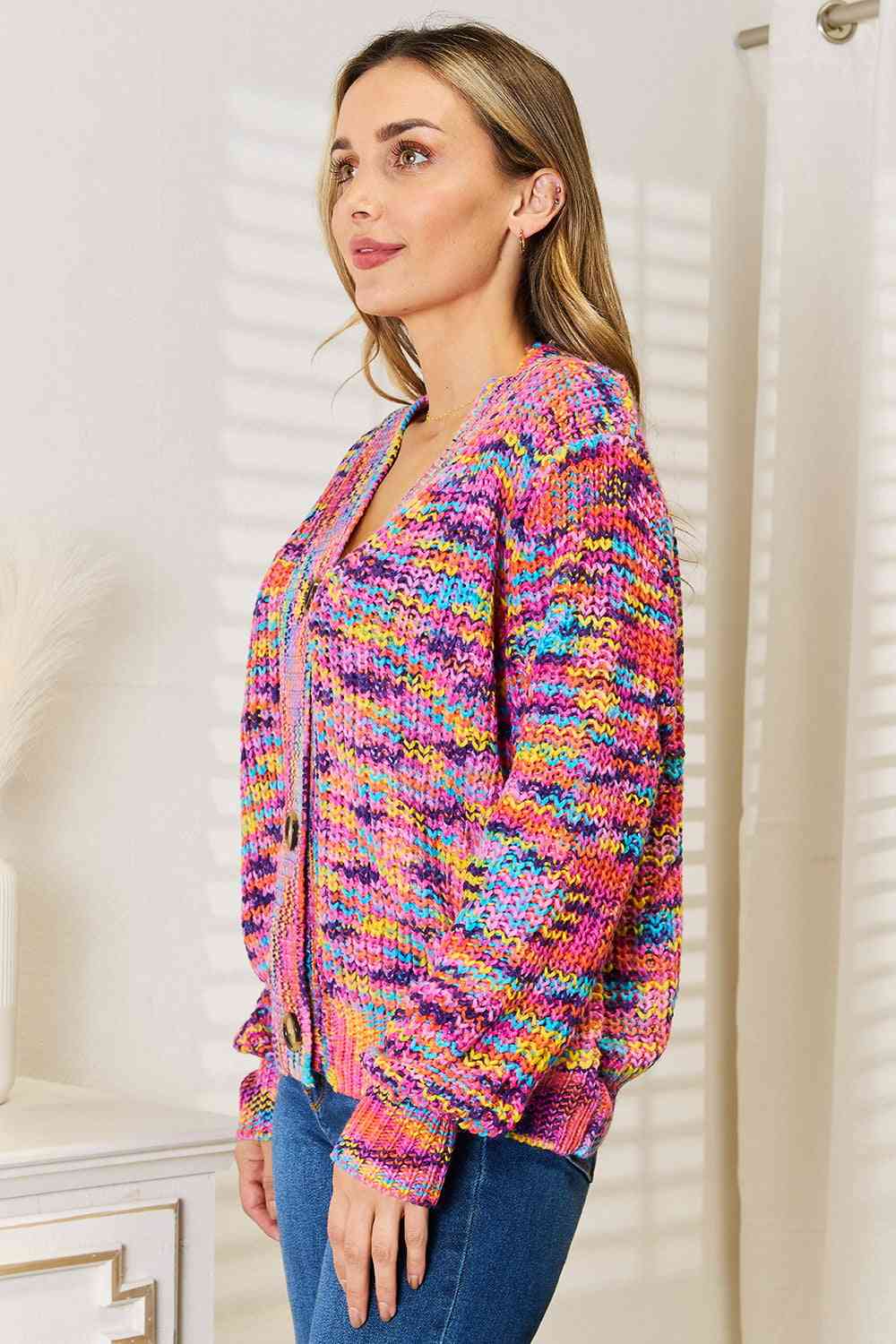 Woven Right V Neck Long Sleeve Cardigan