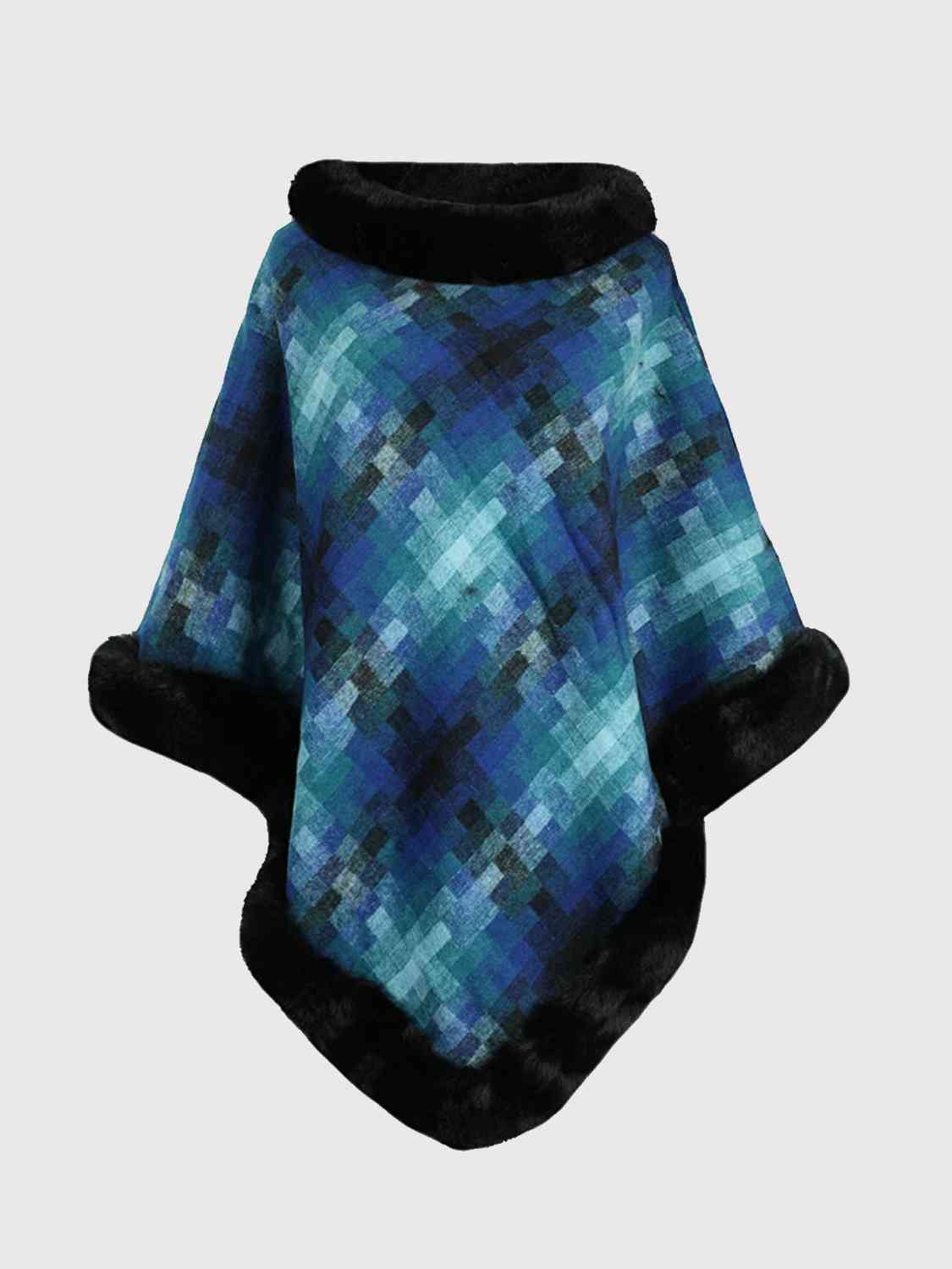 Faux Fur Trim Soft Poncho