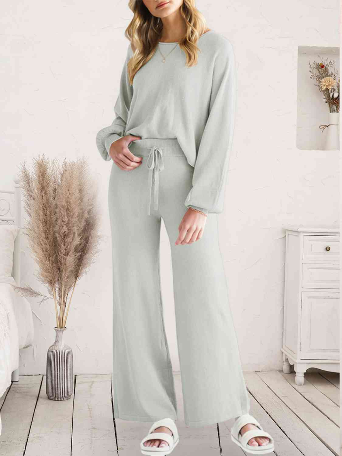 Long Sleeve Lounge Top and Drawstring Pants Set