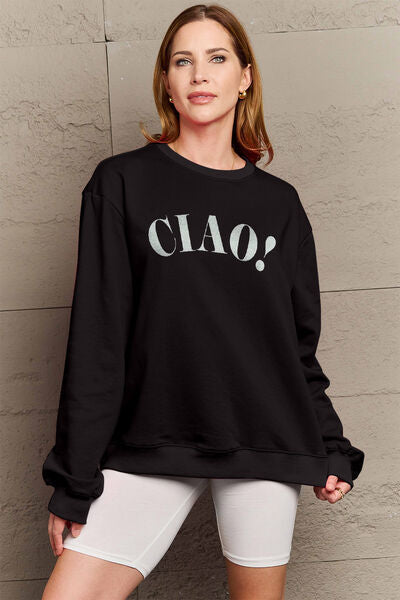 Simply Love Full Size CIAO Round Neck Sweatshirt