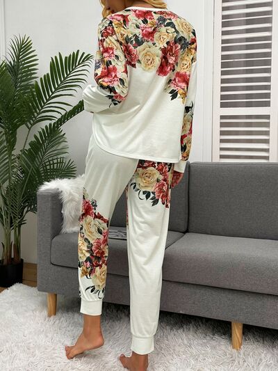 Printed Top and Drawstring Pants Lounge Set