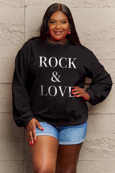 Full Size ROCK and LOVE Round Neck Sweatshirt