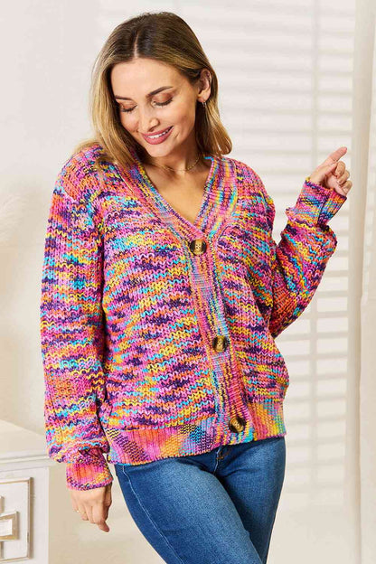 Woven Right V Neck Long Sleeve Cardigan