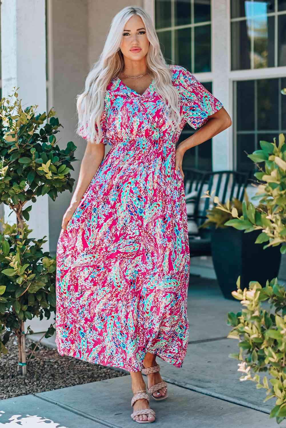 Multicolored V Neck Maxi Dress