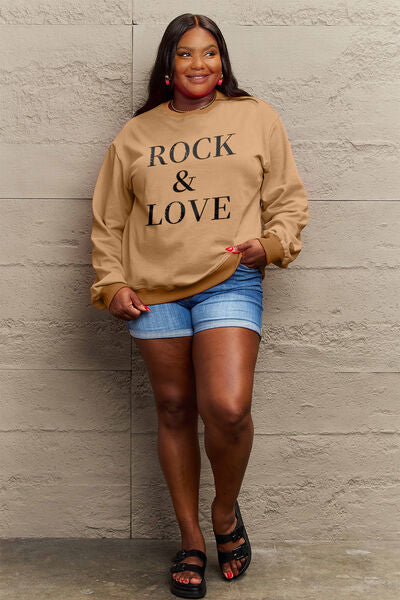 Full Size ROCK and LOVE Round Neck Sweatshirt