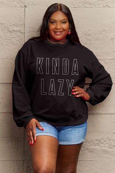 Full Size KINDA LAZY Round Neck Sweatshirt