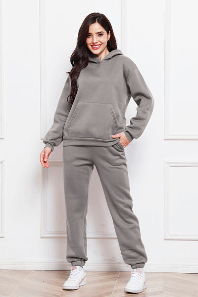 Drop Shoulder Long Sleeve Hoodie and Pants Set