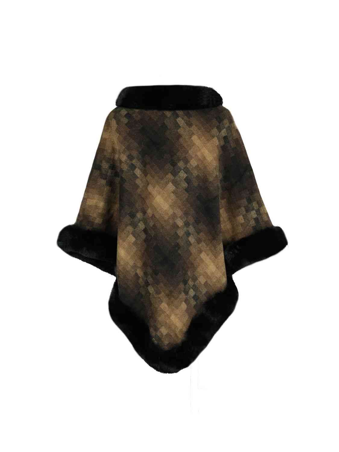 Faux Fur Trim Soft Poncho