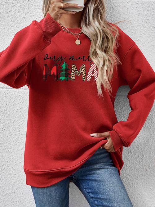 Round Neck Long Sleeve Letter Graphic Sweatshirt