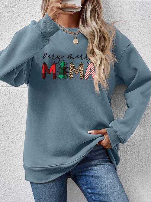 Round Neck Long Sleeve Letter Graphic Sweatshirt