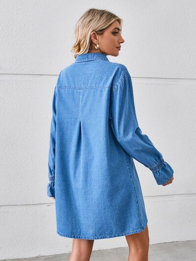 Pocketed Dropped Shoulder Mini Denim Dress