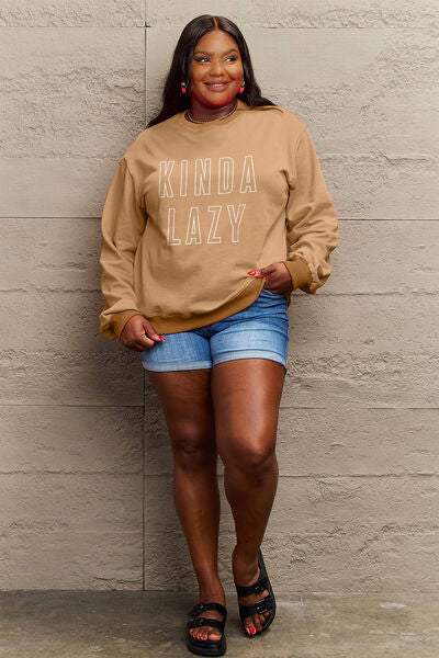 Full Size KINDA LAZY Round Neck Sweatshirt