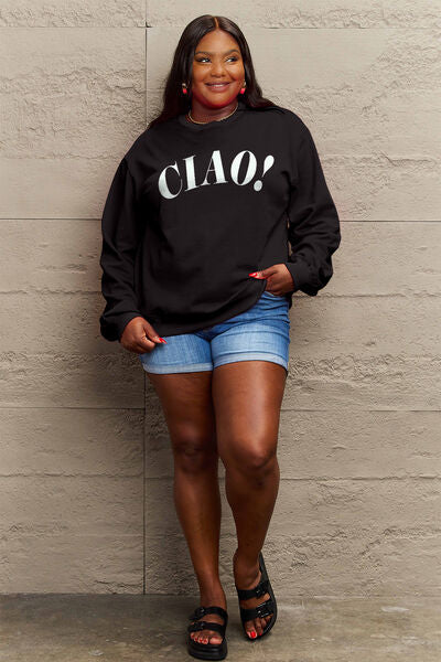 Simply Love Full Size CIAO Round Neck Sweatshirt