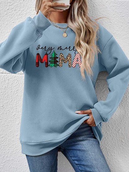 Round Neck Long Sleeve Letter Graphic Sweatshirt