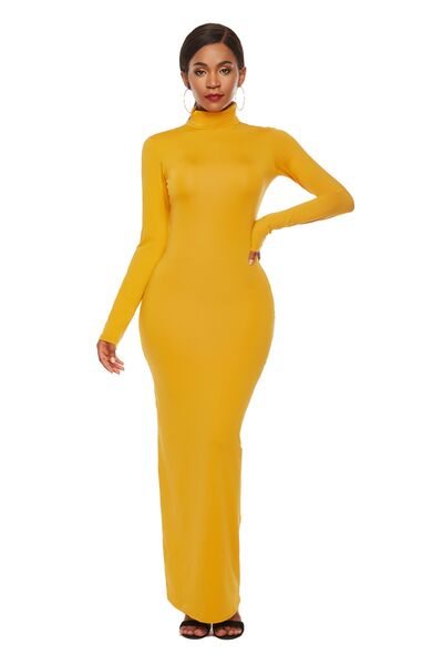 Mock Neck Long Sleeve Maxi Slim Dress