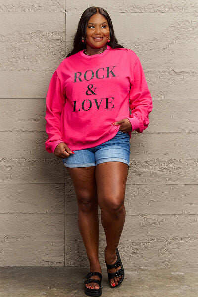 Full Size ROCK and LOVE Round Neck Sweatshirt