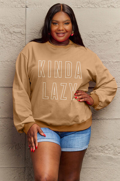 Full Size KINDA LAZY Round Neck Sweatshirt