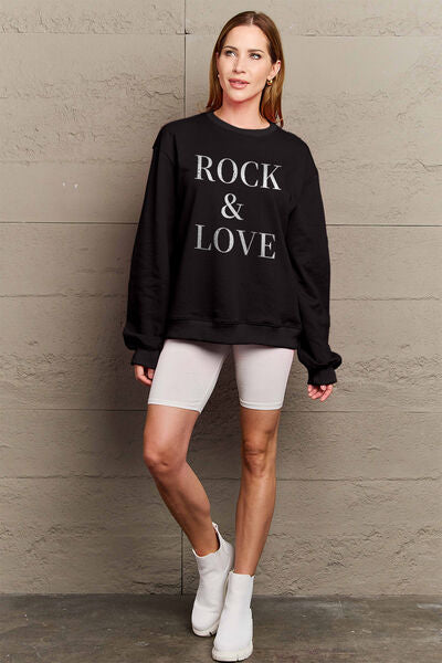 Full Size ROCK and LOVE Round Neck Sweatshirt