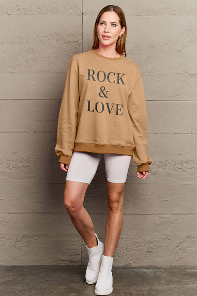 Full Size ROCK and LOVE Round Neck Sweatshirt