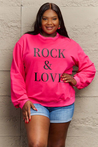 Full Size ROCK and LOVE Round Neck Sweatshirt