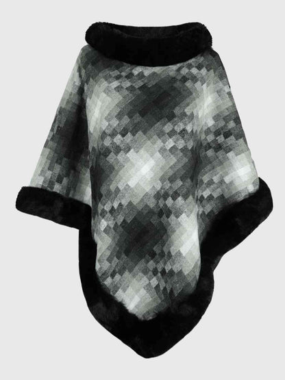 Faux Fur Trim Soft Poncho