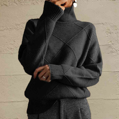 Geometric Turtleneck Long Sleeve Sweater