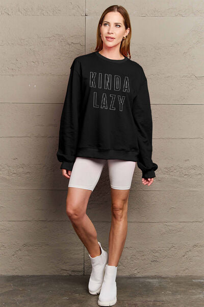 Full Size KINDA LAZY Round Neck Sweatshirt