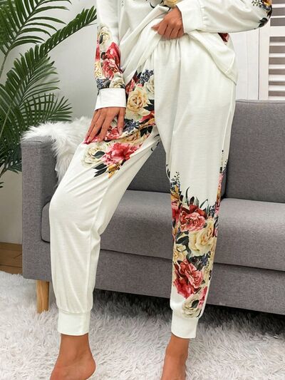 Printed Top and Drawstring Pants Lounge Set