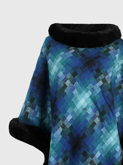 Faux Fur Trim Soft Poncho