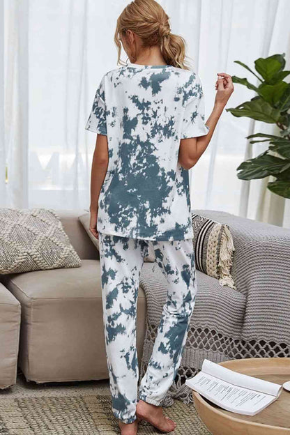 Tie Dye Tee and Drawstring Waist Joggers Lounge Set