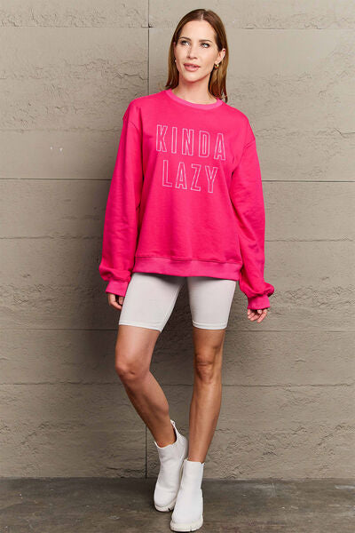 Full Size KINDA LAZY Round Neck Sweatshirt