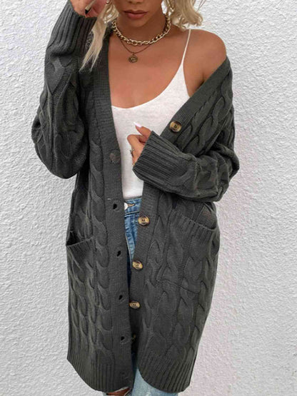 Cable-Knit Button Down Cardigan with Pockets