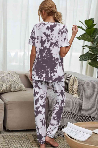 Tie Dye Tee and Drawstring Waist Joggers Lounge Set