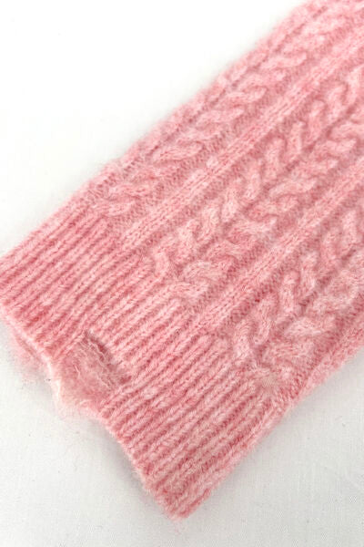 Cable-Knit Striped Dropped Shoulder Pink Sweater