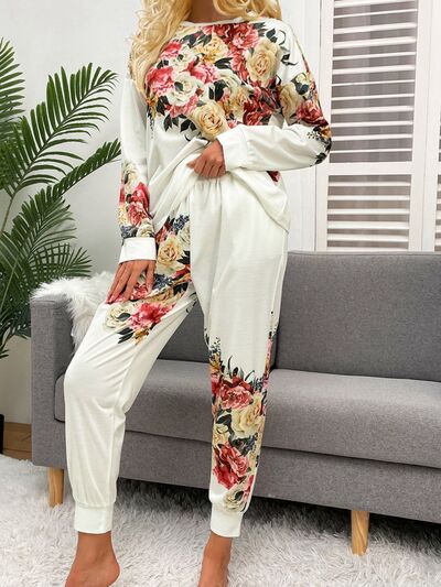 Printed Top and Drawstring Pants Lounge Set