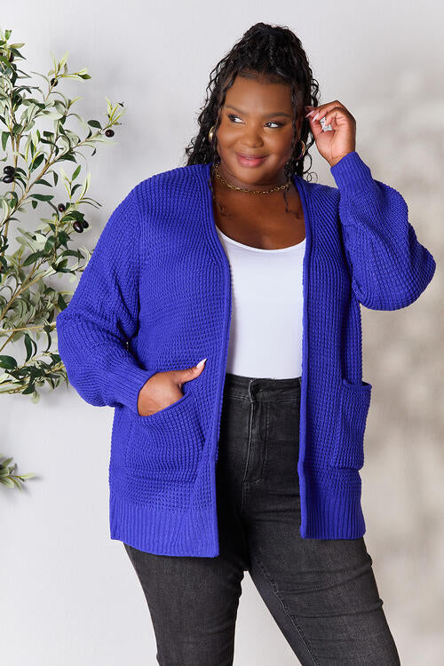 Zenana Full Size Waffle Knit Open Front Cardigan