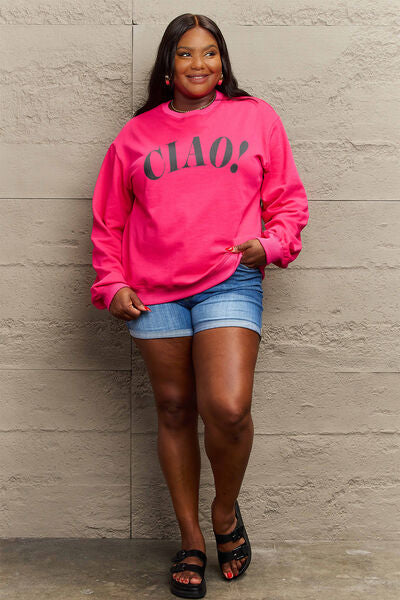 Simply Love Full Size CIAO Round Neck Sweatshirt